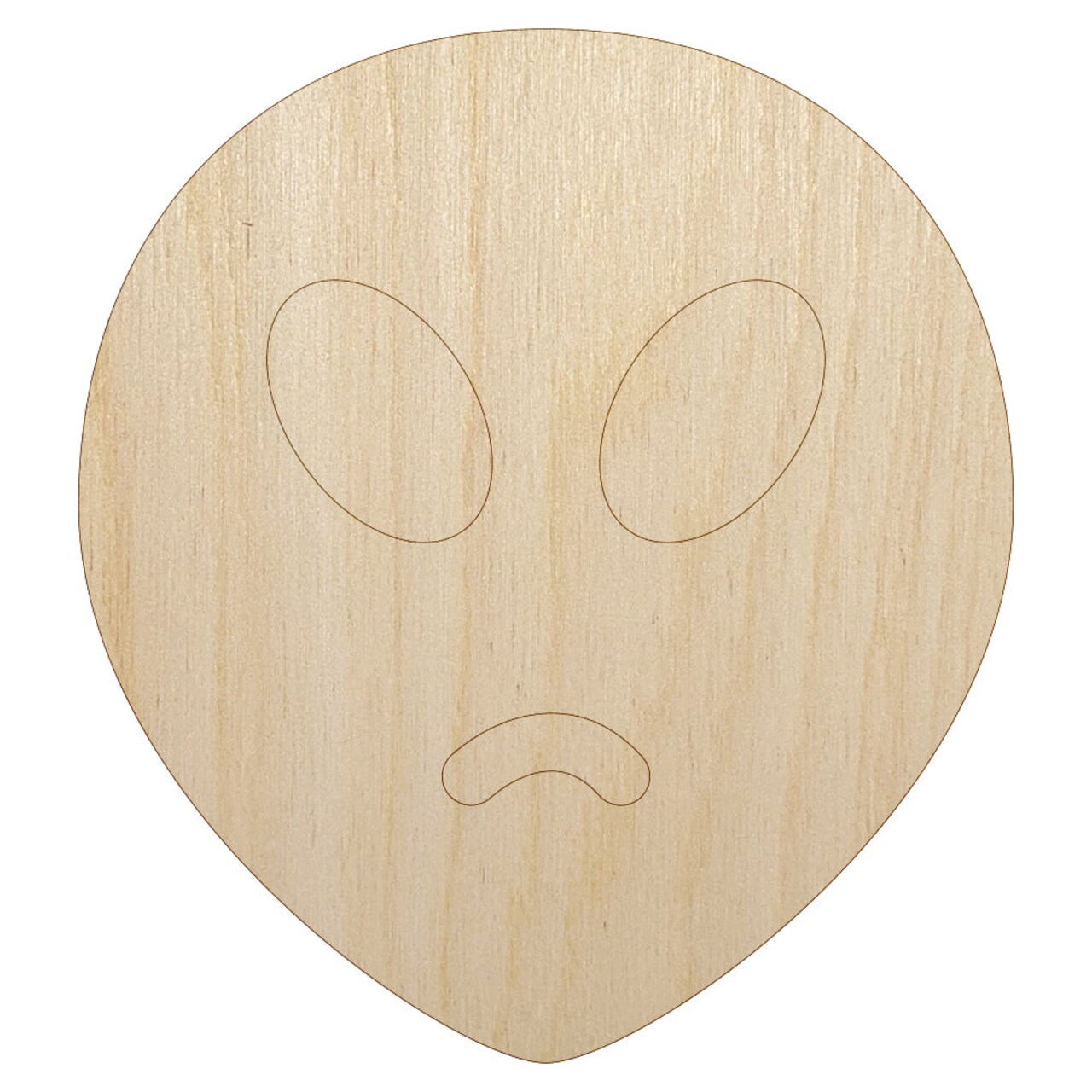 Sad Alien Emoticon Unfinished Wood Shape Piece Cutout for DIY Craft Projects